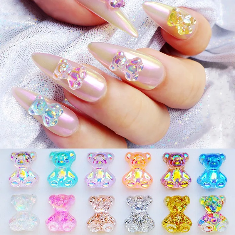 

5pcs Resin Cartoon Bear Nail Rhinestones Flat Back 3d Nail Art Charm Crystals Manicure Gem Nail DIY Art Decoration Nails Supply