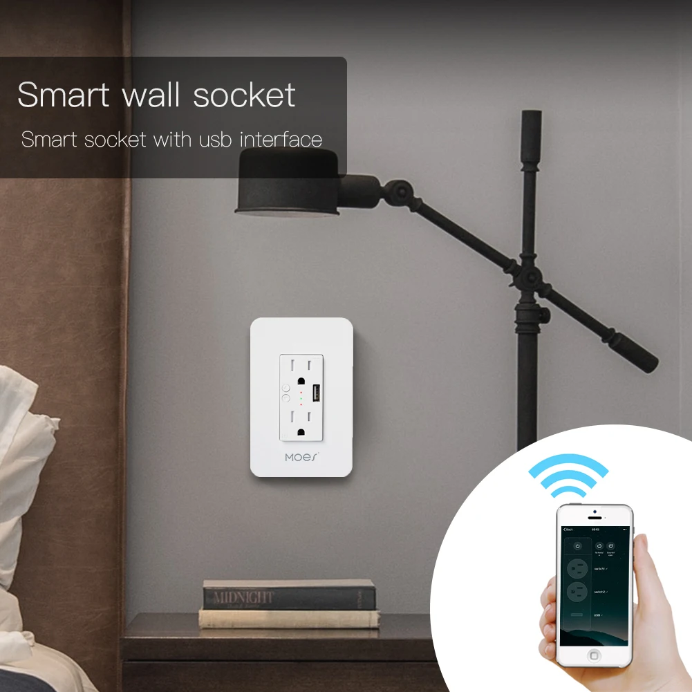 Wi-Fi Smart Wall Power Outlets Plug с 2 USB разъемами Life/Tuya APP дистанционным управлением где угодно