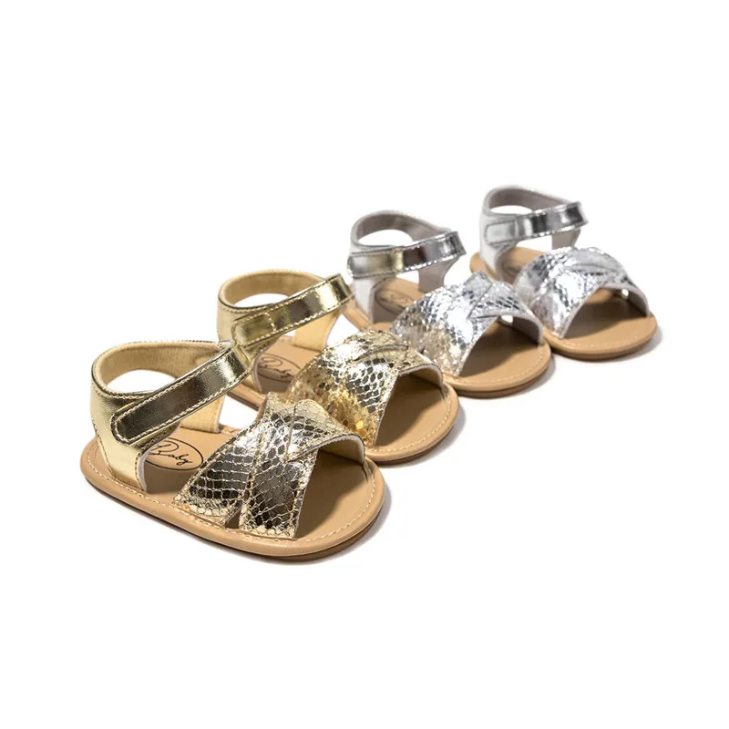 

Summer Baby Girls Sandals Serpentine Breathable Soft Rubber Soles Non-slip Toddler Shoes First Walkers Silver Gold Color