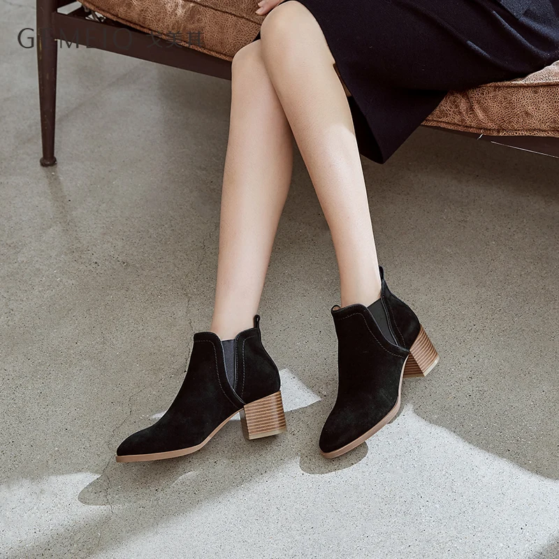 GEMEIQ/ботинки из натуральной коровьей замши женские зимние ботинки на высоком