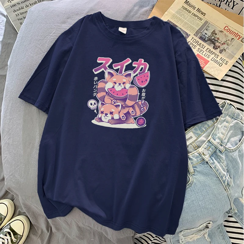 

Cartoon Raccoon T Shirt Women Funny Animal Tee Clothing Loose Short Sleeve Tee Shirt Fashion Loose T-Shirt Streetwear Women Tops