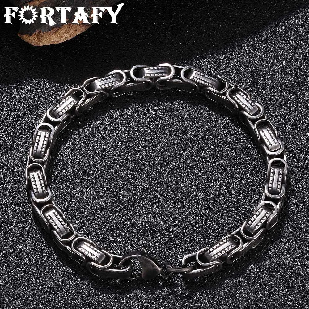 

FORTAFY Men Bracelets Square Stainless Steel Link Chain Bangles Punk Hiphop Wrist Jewelry Hand Chain Male Boy Gift FRGS0117