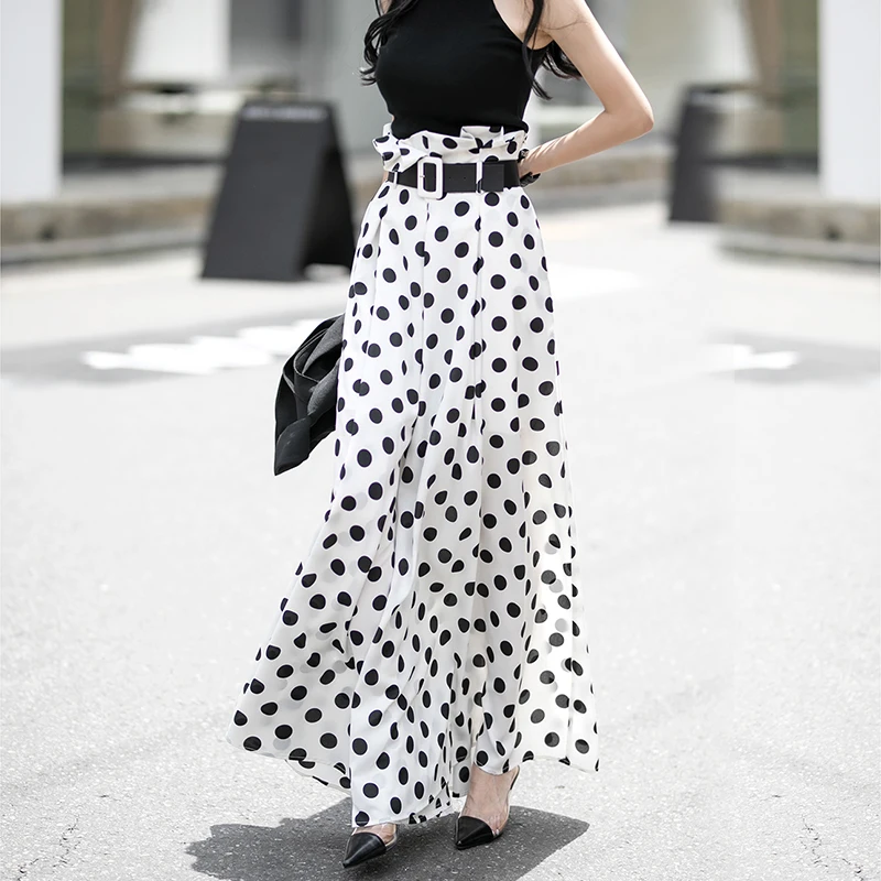 Loose Wide Leg High Waist Pants Women Runway Designer Vintage Fashion Polka Dot Print Trousers Spring Summer Korean Style Pants