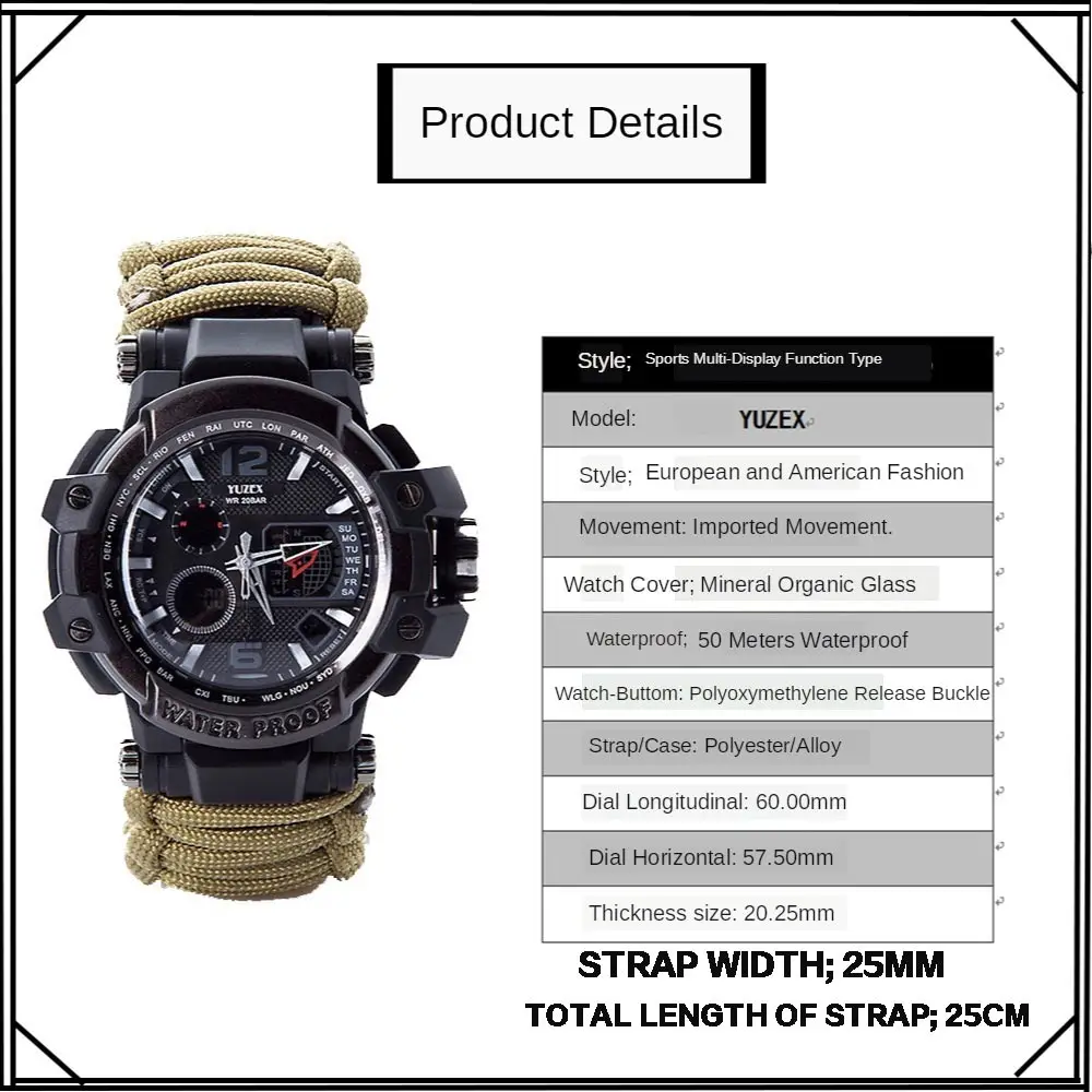 Outdoor Survival Watch Multifunctional Waterproof Military Tactical Paracord Watch Bracelet Camping Hiking Emergency Gear EDC images - 6