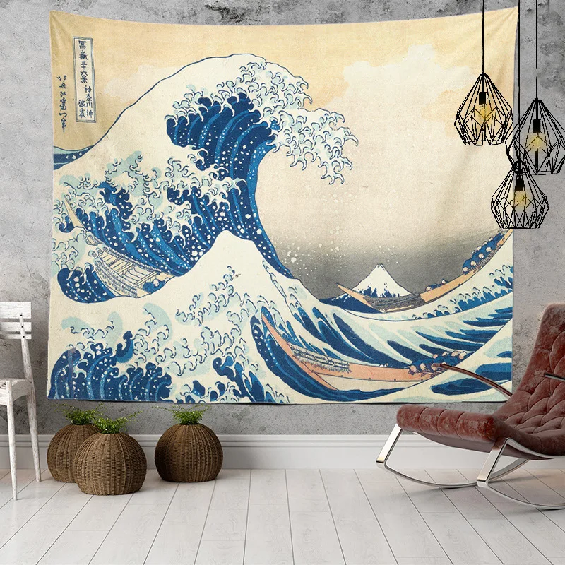 

Style Background Tapestry Ukiyoe Kanagawa Surfing Tapestry Wall Hangings Ocean Wave Tapestry Living Room Decoration Japanese