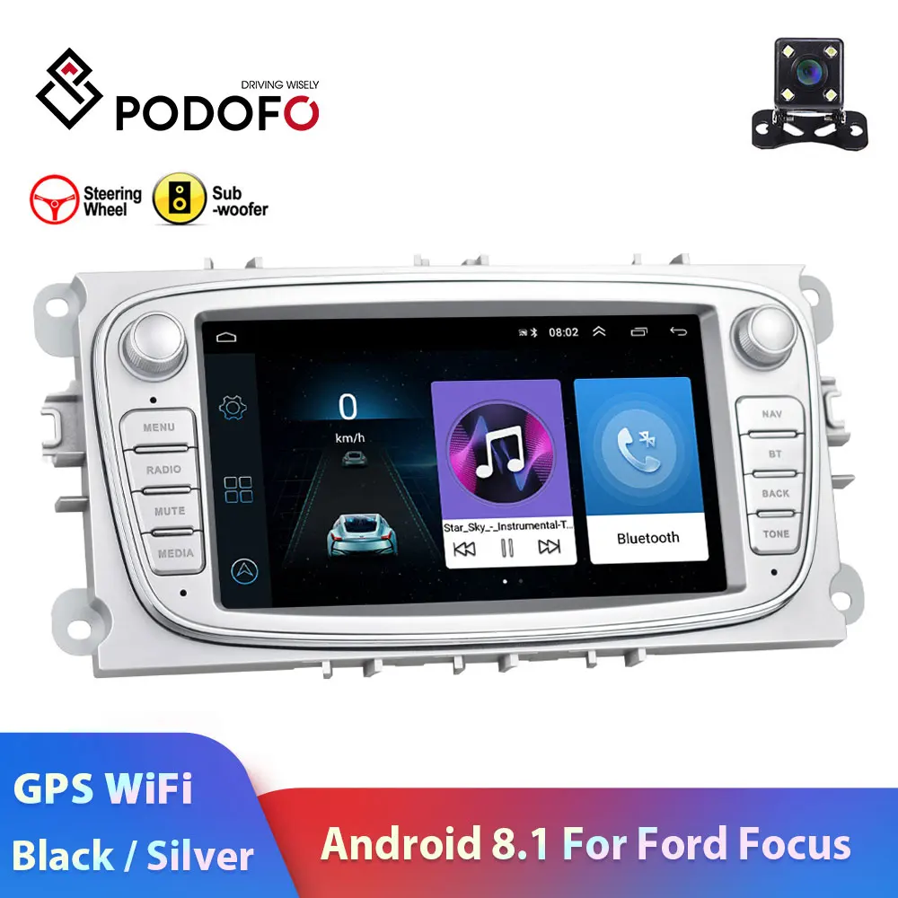 Podofo 2 din Android 8,1 Автомагнитола " HD Авторадио мультимедийный плеер gps wifi MP5 USB RCA Авто аудио стерео для Ford Focus