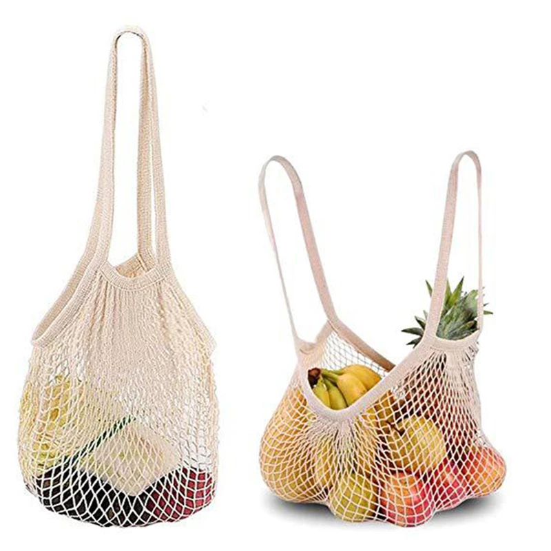 

Shopping Bag Solid-Color Crocheted Woven Reusable Shopping Bag with Long Handle Strap