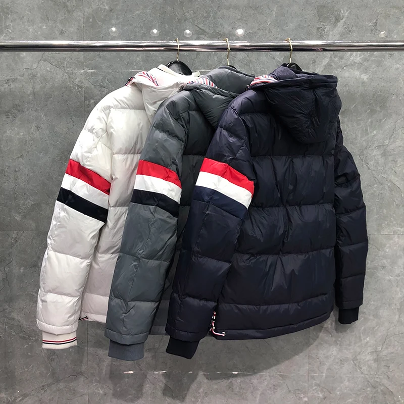TB THOM Winter Men's Jacket Down Jacket Fashion Brand Hoodies Coat Down-Filled Matte Nylon RWB Stripe Wholesale TB Jackets