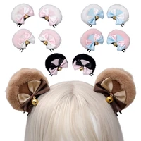 dubbele bow bells schattige beer oor haarspeld handgemaakte kunstmatige bont lolita kawaii cosplay hair pin haaraccessoires