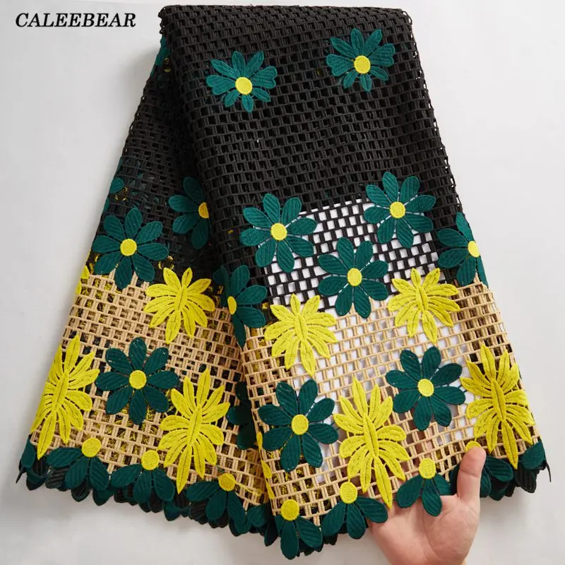 

Black African Lace Fabric 2022 High Quality Guipure Lace Fabric Latest French Cord Net Lace Fabric For Women Dress 5Yards S2658