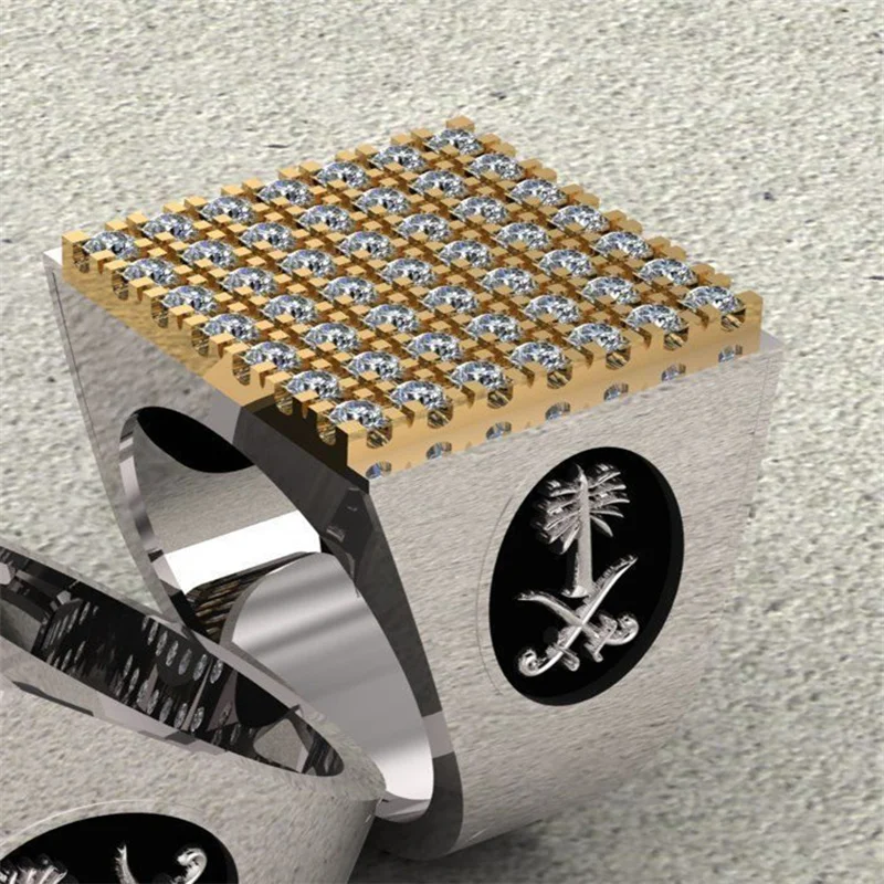 

Gu Li Fashion Men's Ring Punk Gothic Style Geometric Square Crystal Double Pole Banner Ring For Men Jewelry Hot Selling