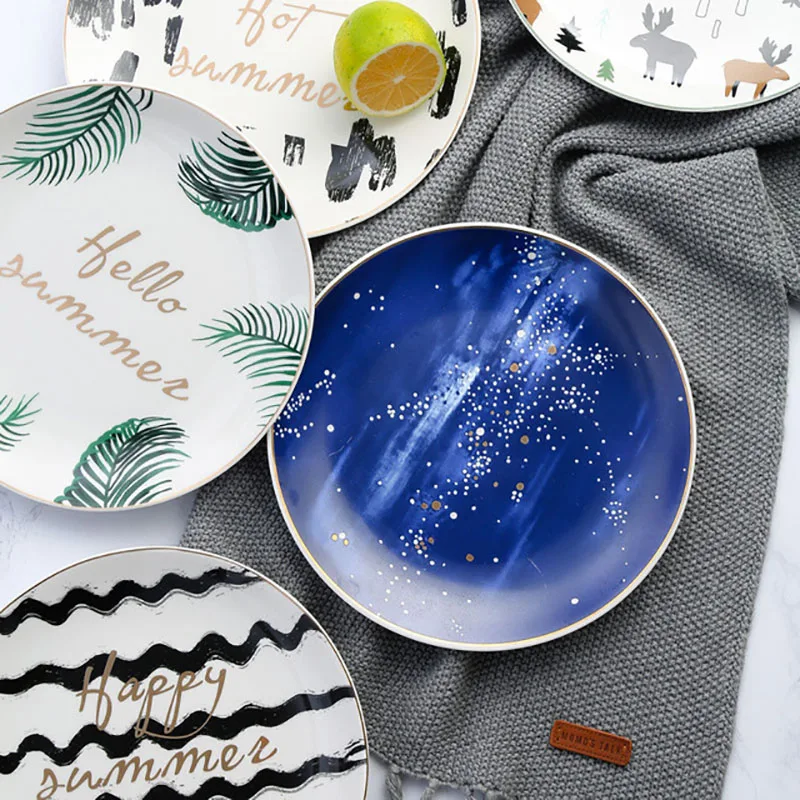 Керамическая тарелка в скандинавском стиле блюдо вестерн столовые приборы для