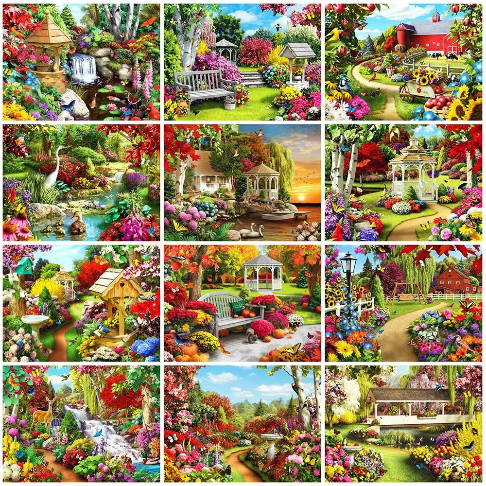 

5D DIY Square/Round Full Diamond Painting Garden Cross Stitch Mosaic Diamond Embroidery Scenery Rhinestones Art Home Decoration