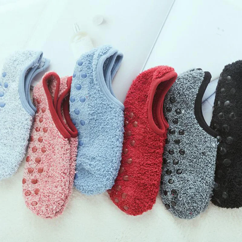 

Short Anti-slip Warm Fleece Low-cut Socks Autumn Winter Women Cotton Ankle Socks Garter Female Floor Socks
