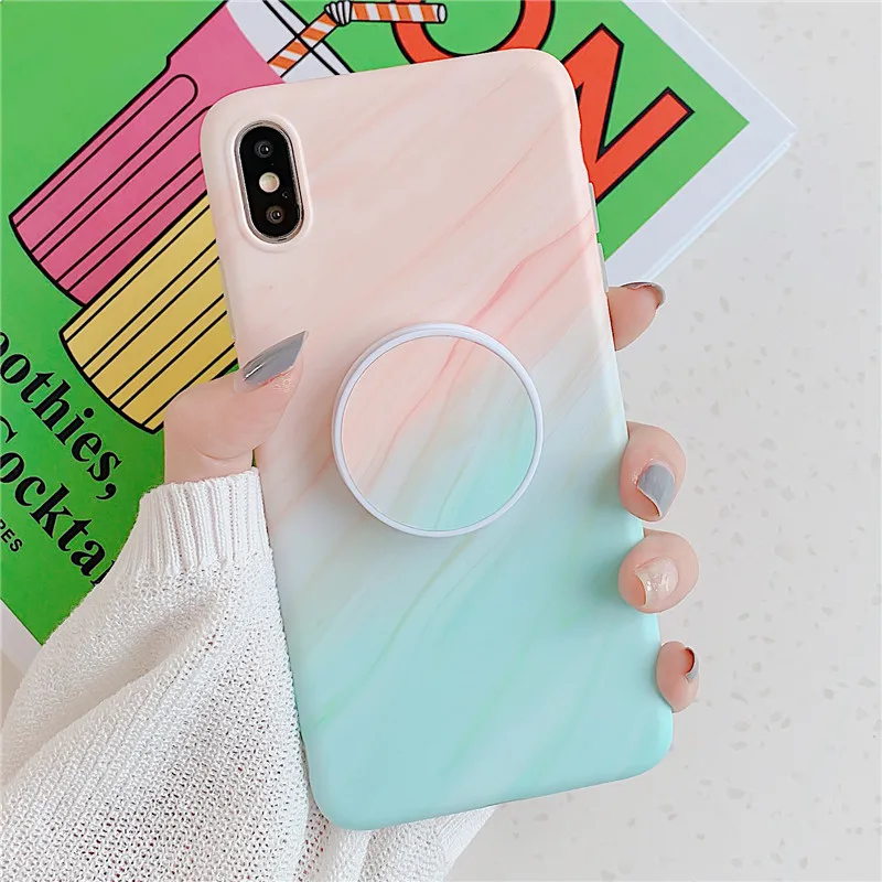 0832 2 FLYKYLIN милый розовый мраморный чехол для iphone XS Max XR X 6 S 6 S 7 8 Plus задняя крышка на мягкой IMD силиконовой матовой Coque держатель стенд - Цвет: 0832 2