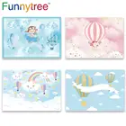 Виниловый фон Funnytree для фотосъемки с фон для фотосессий-воздушный шар горячим воздухом, с изображением летательного аппарата медведя, приключений на 1-й день рождения, детского праздника