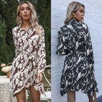 2021 tie dye long sleeve mini shirt dresses for women female turn down collar short lace up dress spring clothes new arriva