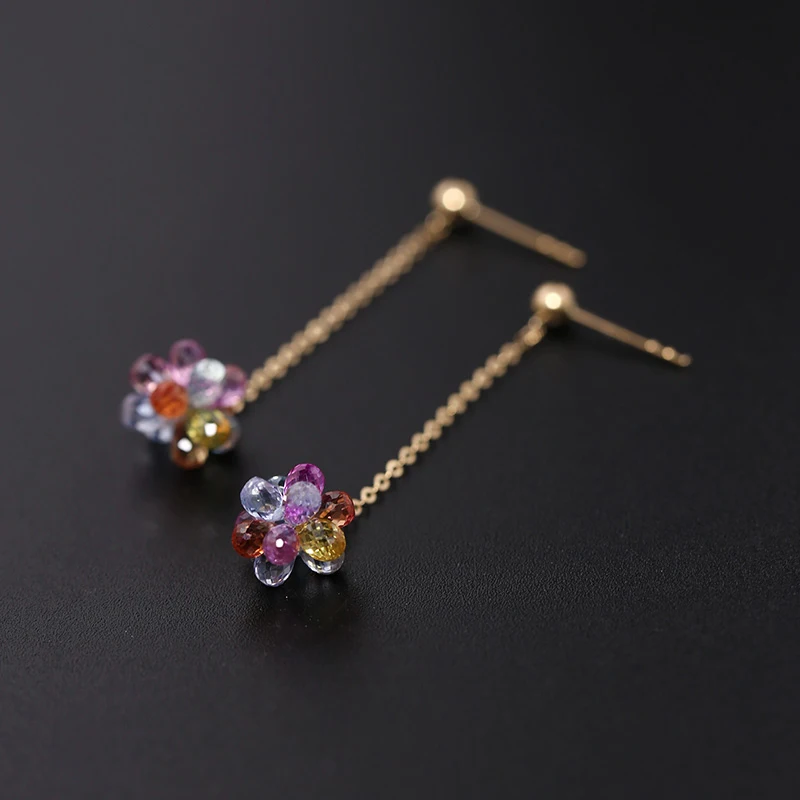

DAIMI Sapphire Earrings Women's Day Genuine Yellow 18K Gold Wind Blowing Hydrangea Ear Line Gift