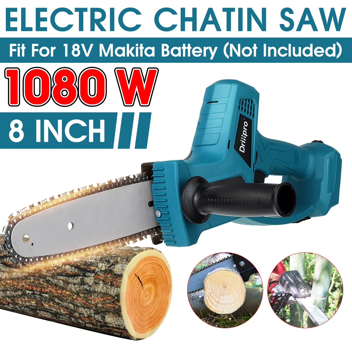 

8 inch 1080W Electric Saw Cordless Chainsaw One-Hand Woodworking Garden Tools For Makita 18V Battery (Tool Only)