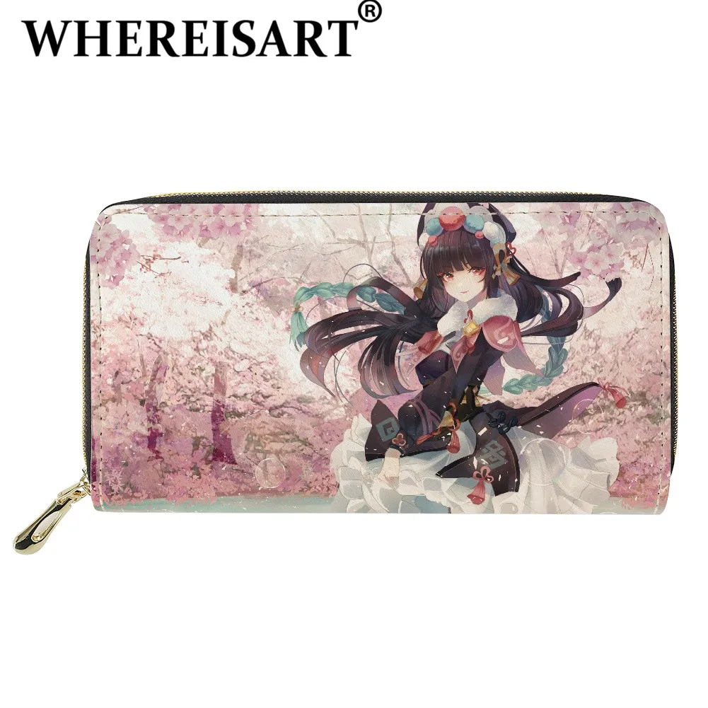 

WHEREISART Women Genshin Impact PU Leather Long Wallet Pretty Figure Yunjin Pattern Money Purse Girl Snug Casual Card Handbags
