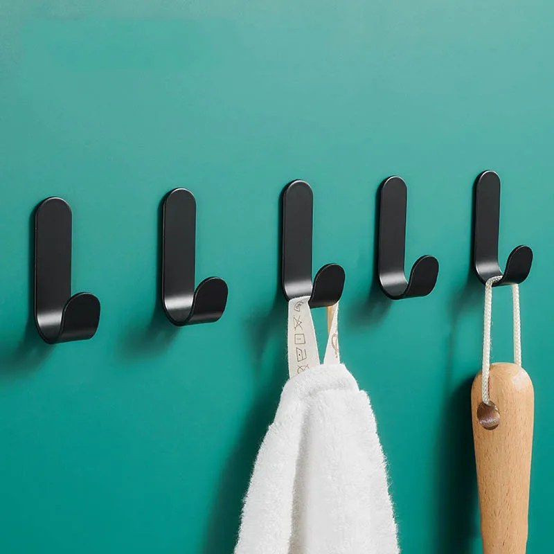 

Black White Robe Towel Coat Clothes Hook For Bathroom Accessories Rustproof Hanger Kitchen Hardware Wall Mount Glue No Drilling