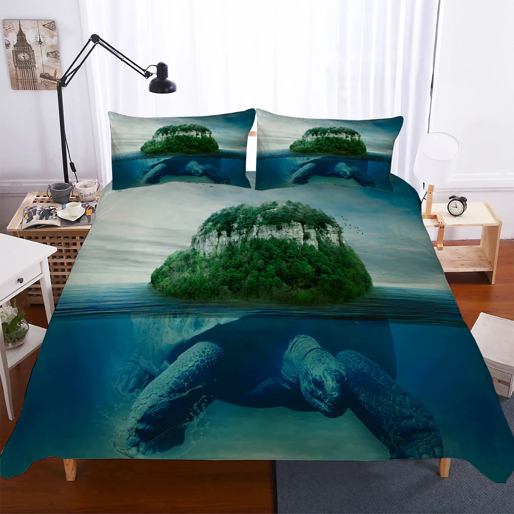 Постельное белье Комплект постельного белья с 3d рисунком черепахи цвет морской