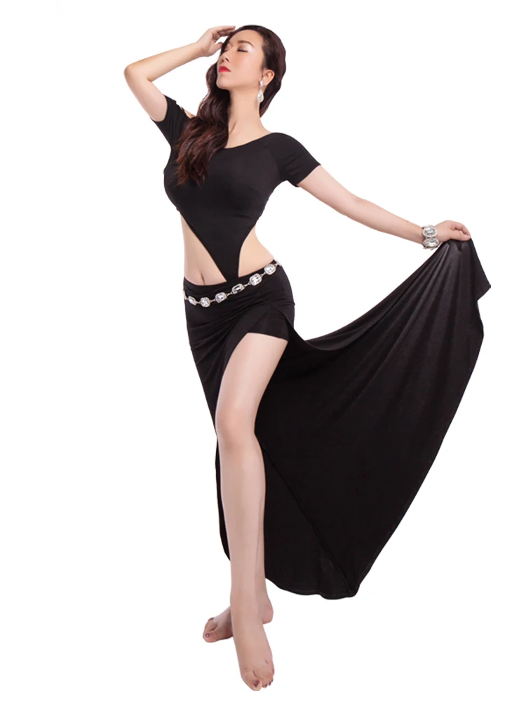 

Adult Belly Dance Costume Sexy Slit Skirt Black/White/Red Belly Training Outfit Set Oriental Dance Performance Wear DNV13918