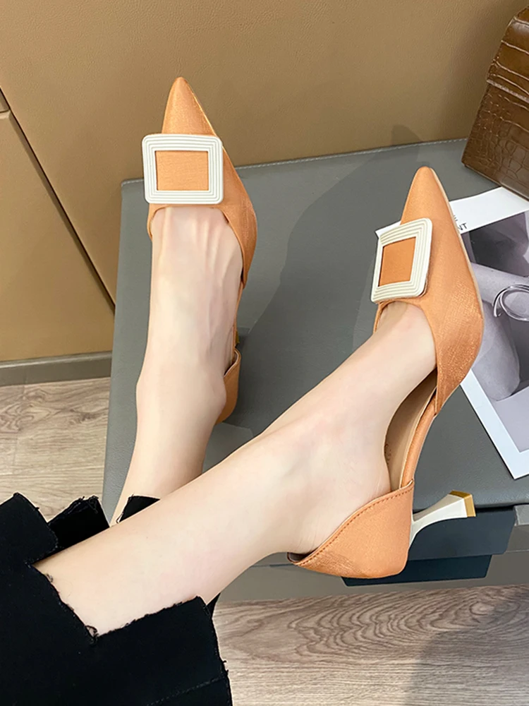 

High Heels Pointed Toe Women's High-Heeled Shoes Slip On 2021 Branded Pumps Sandals Ladies Sweet Lace-Up Shallow Mouth Spikes Be