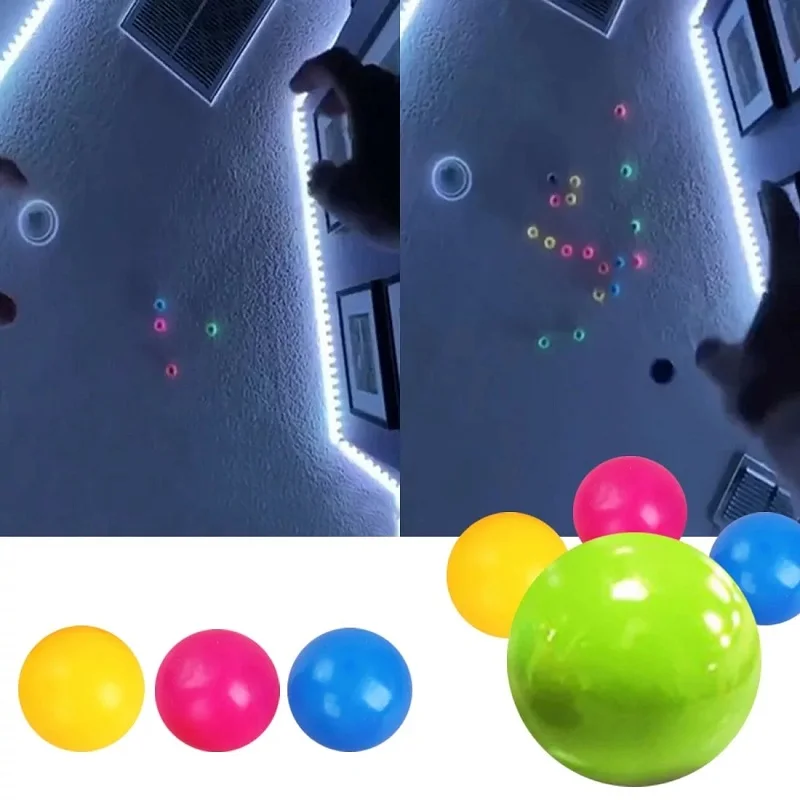 

4.5cm 4pcs Luminous Stick Wall Ball Fluorescent Squash Xmas Sticky Target Ball Throw Fidget Toy Kids Gift Novelty Stress Relief