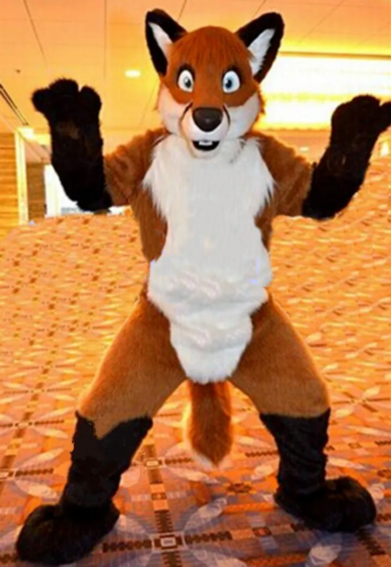 Новинка Костюм талисмана с длинным мехом волка коричневого цвета Хаски Костюмы
