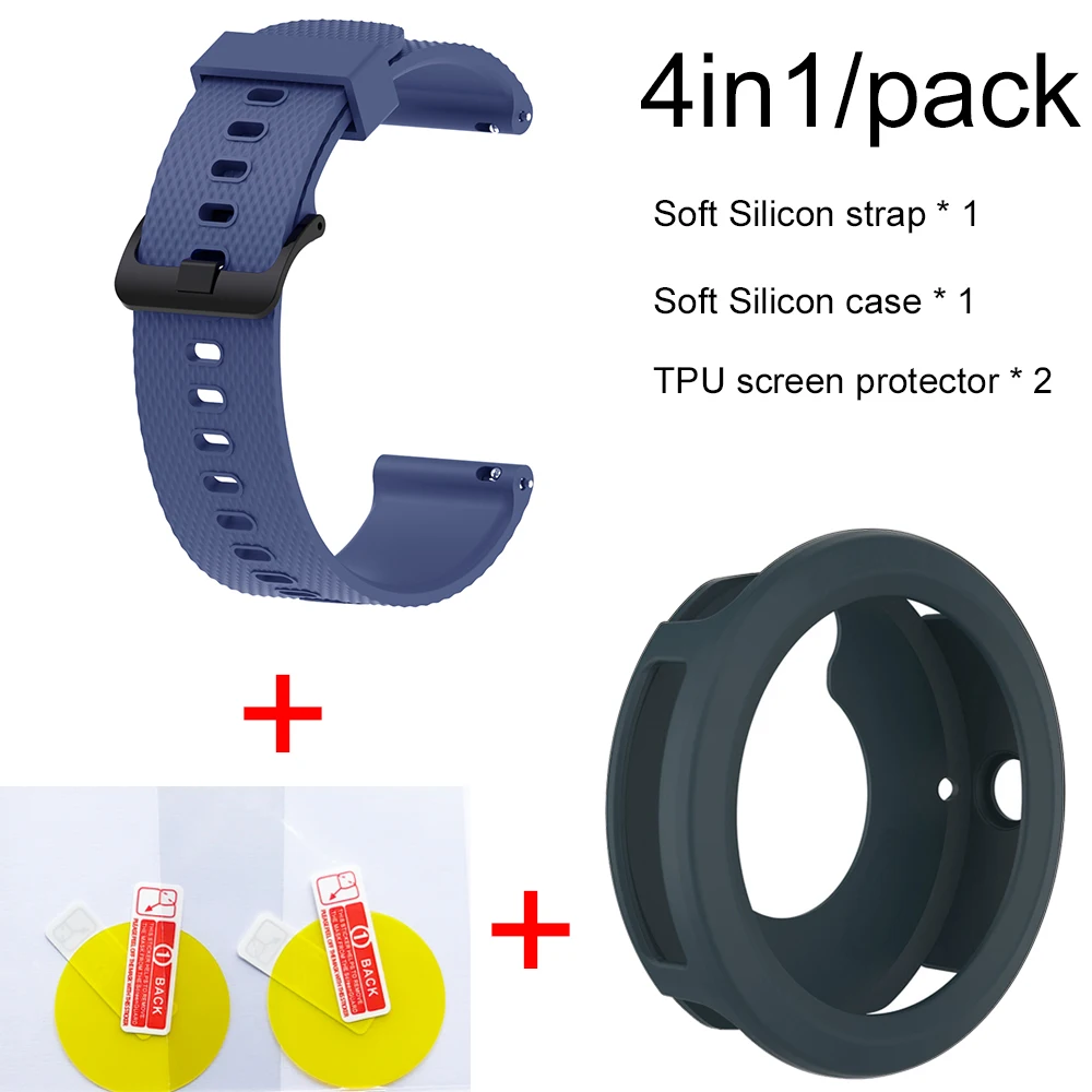 Navy blue-slate case 4в1 умные часы аксессуары для Garmin Vivoactive3 Ремешок Браслет мягкий силиконовый браслет для Vivoactive 3 Чехол пленка для экрана - Цвет: Navy blue-slate case