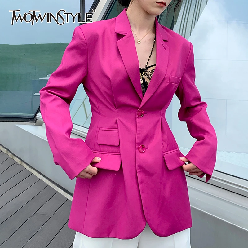 

TWOTWINSTYLE Elegant Asymmetrical Blazers For Female Notched Long Sleeve Tunic Ruched Women's Suits 2020 Fashion Clothing