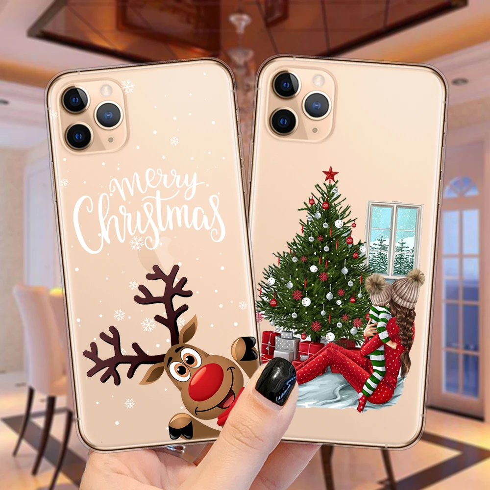 

Cartoon Cute Elk Phone Case For iPhone 12 13 Mini 11 Pro XS MAX X XR 6S 6 7 8 Plus SE Merry Christmas Santa Claus Silicone Cover