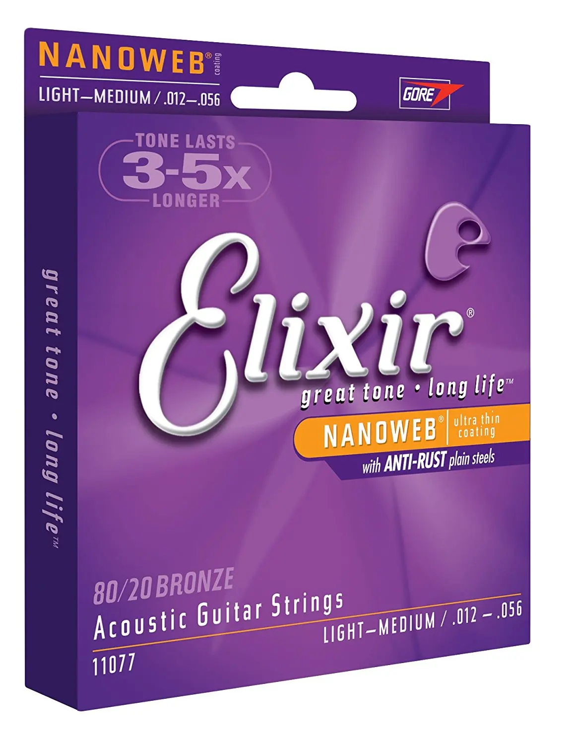 Оригинальные струны Elixir 11077 Nanoweb 80/20 для акустической гитары. 012 .056 средний