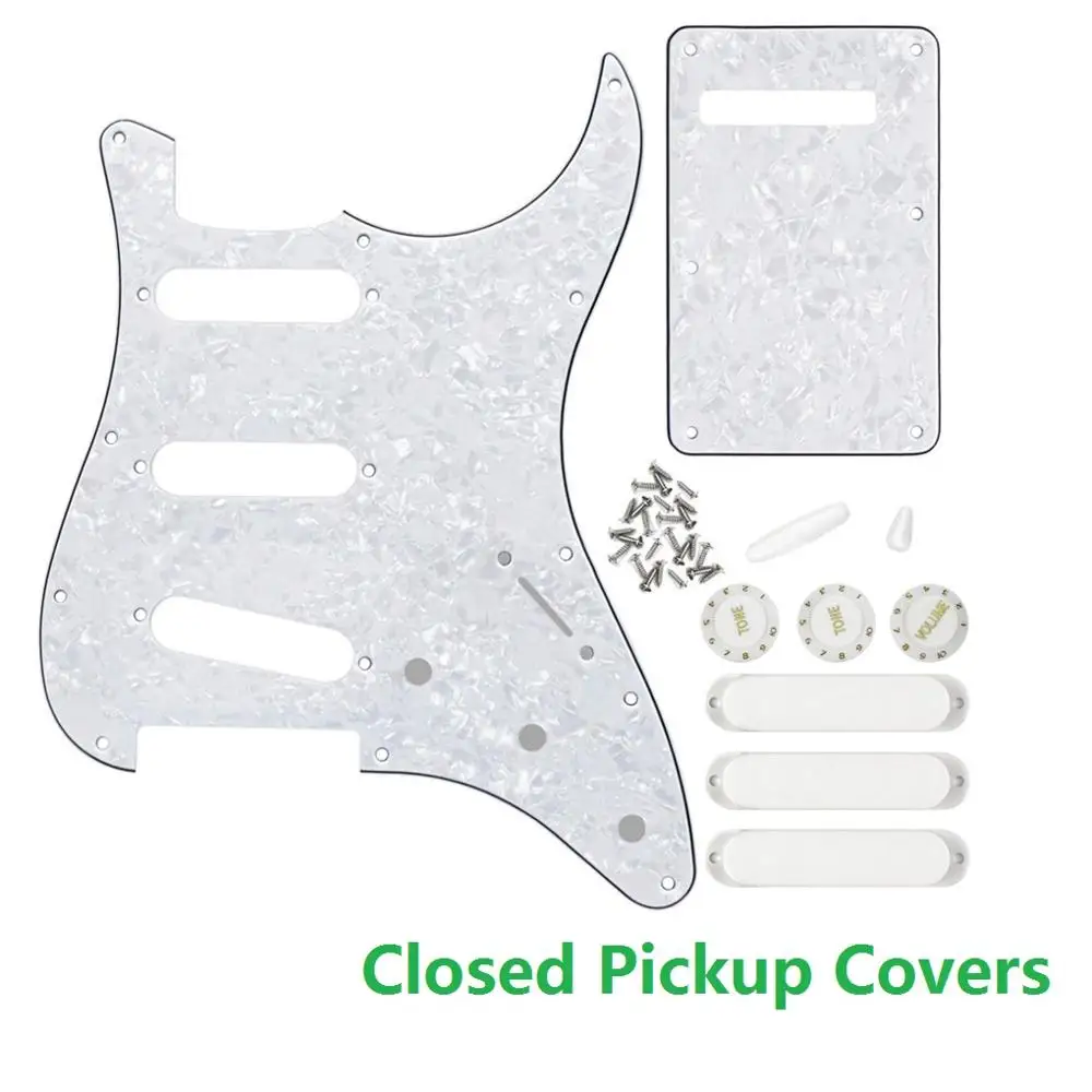Closed Pickup Covers FLEOR белый жемчуг 11 отверстий Страт гитара накладка sss задняя пластина Пикап Чехлы 2T1V ручки переключатель Whammy Бар Наконечник гитары запчасти - Цвет: Closed Pickup Covers