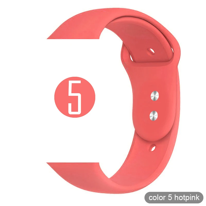Мягкий силиконовый спортивный ремешок для Apple Watch 5 4 3 2 1 38 мм 42 мм, резиновый ремешок для часов Iwatch series 5 4 40 мм 44 мм - Цвет ремешка: 5 Hotpink
