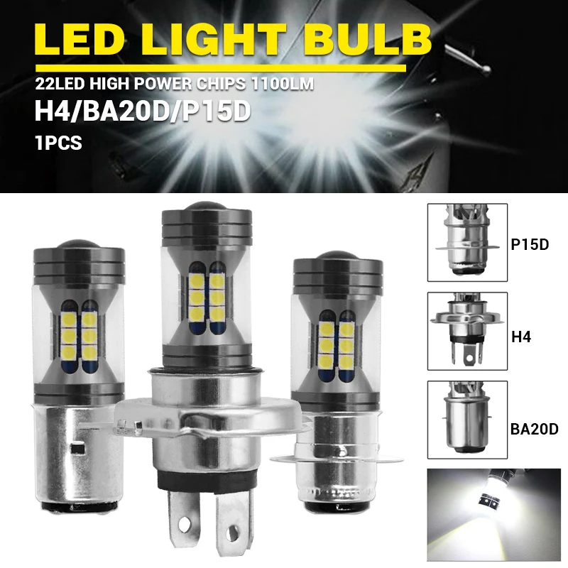 Светодиодсветодиодный мотоциклетная лампа H4 H6 P15D BA20D для фар Hi/Low beam DRL Подходит