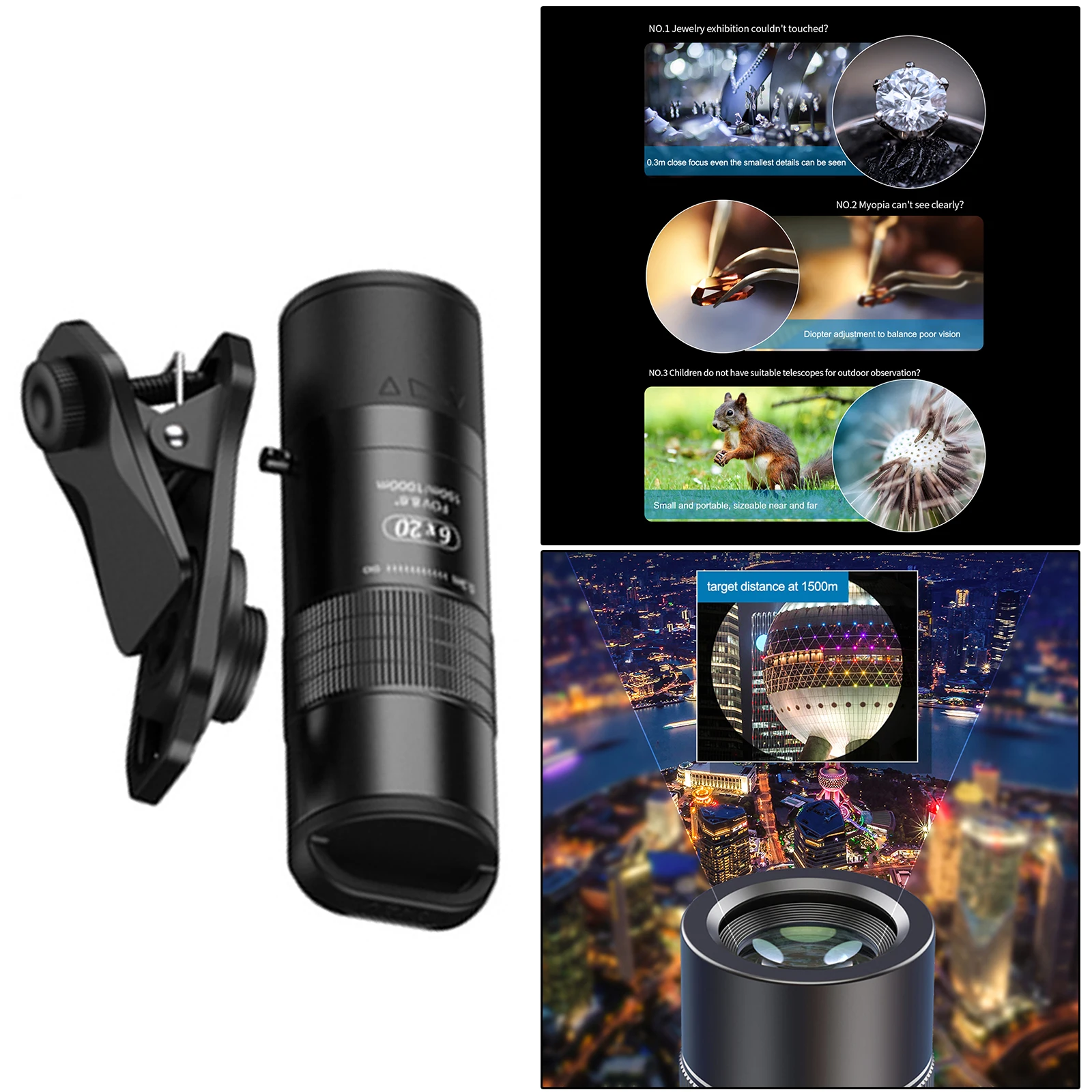 

6X Close Focus Monocular Pocket Telescope BAK4 Prism for Birding Camping