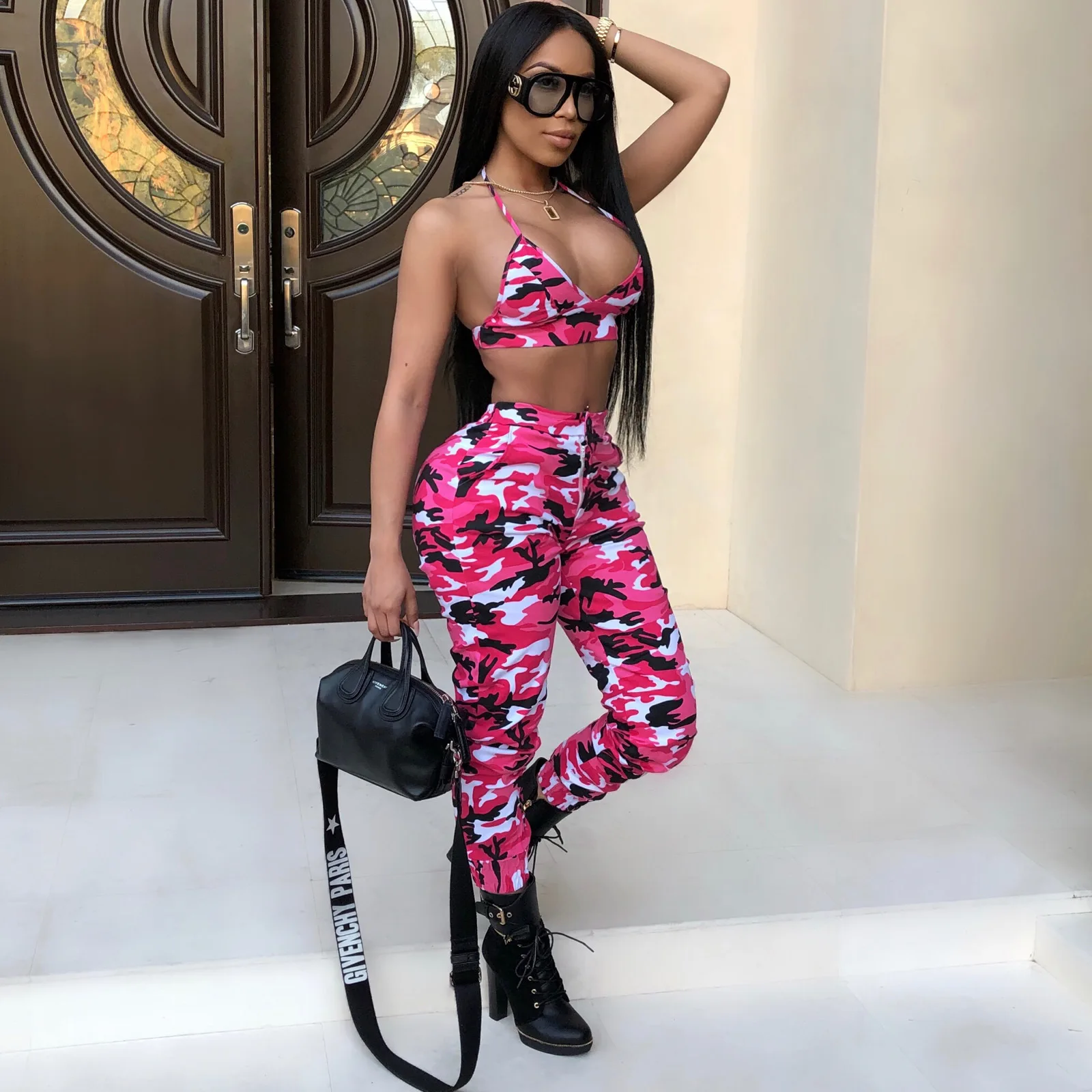 Женский Камуфляжный комплект из двух предметов Echoine топа и штанов с лямкой на шее