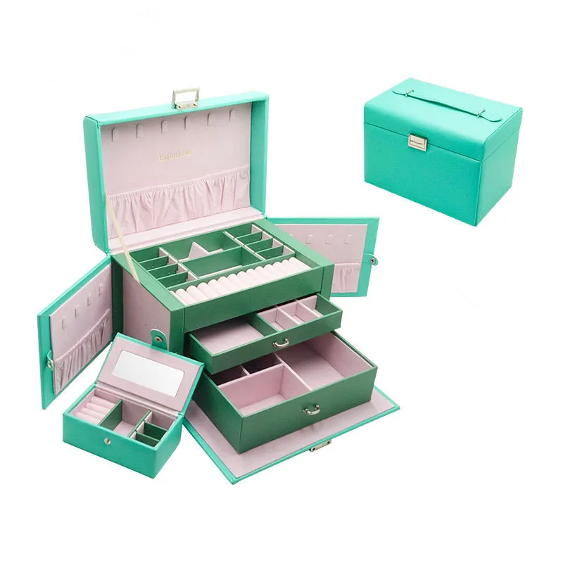 

New high-end jewelry gift box wooden simple creative cosmetic box 3 layer jewelry storage box leather box and display stand