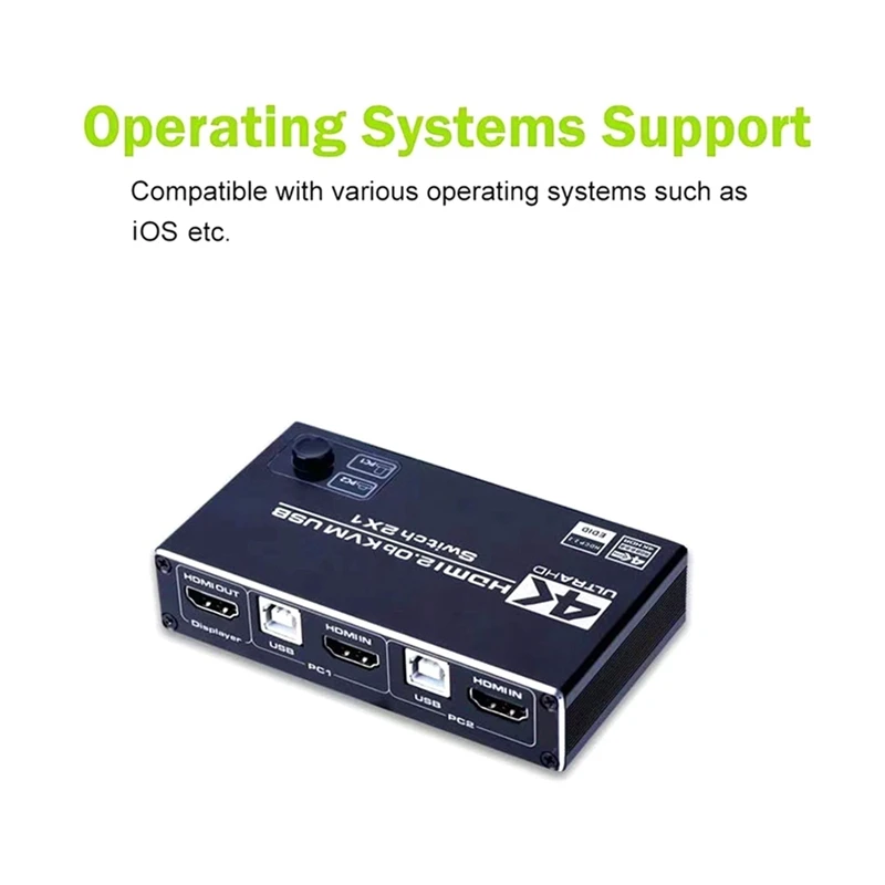 

HDMI2.0 KVM Switch USB Computer Monitoring 2 in 1 Out Keyboard and Mouse USB Sharing 2-Port Switch