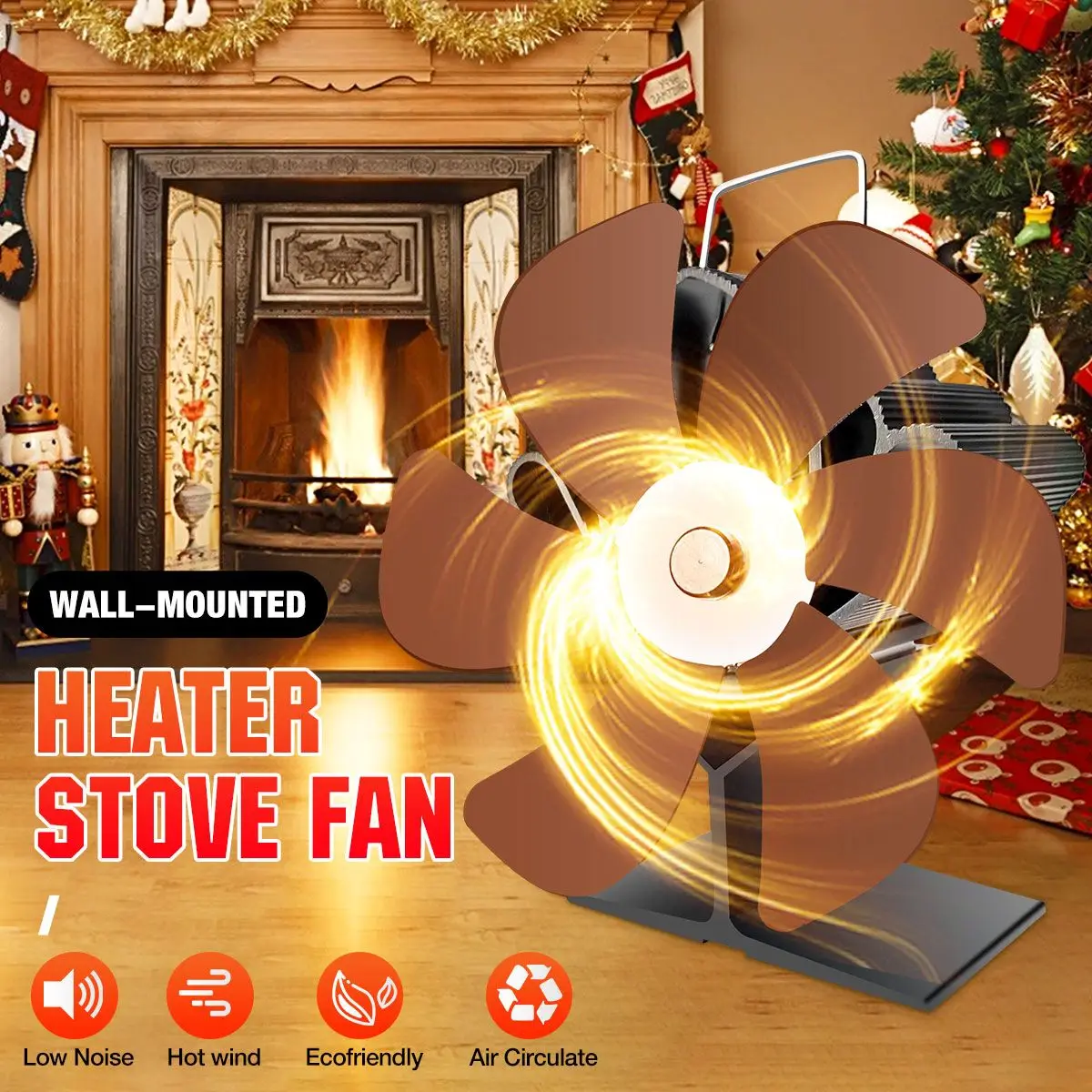 

Fireplace Heat Powered 6 Blades Stove Fan Log Wood Burner Eco Friendly Quiet Home Fireplace Fan Efficient Heat Distribution