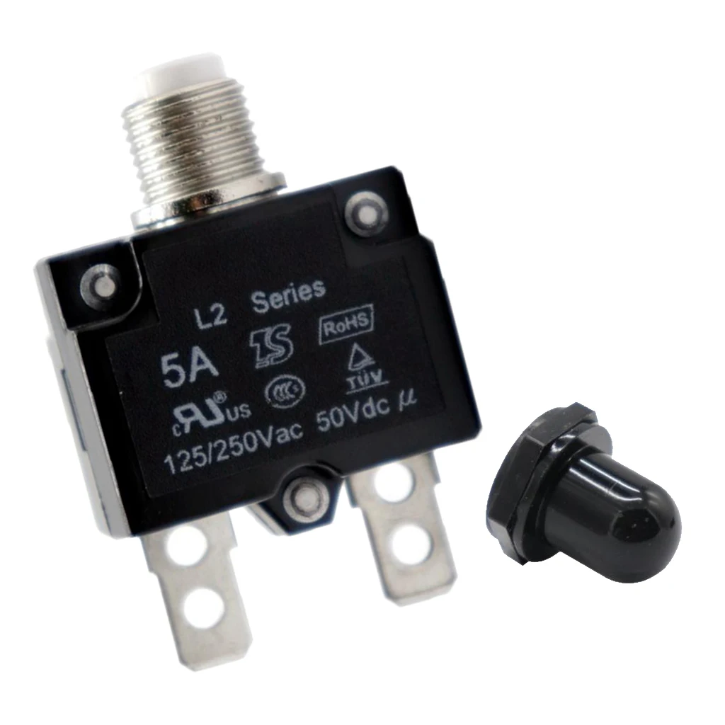 

Manual Reset Thermal Circuit Breaker Overload Protector Switch 5A Black Cap
