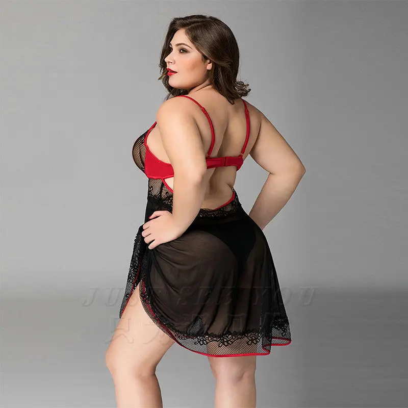 

Women's Plus Size Sexy Lace Lingerie Red Babydoll See-through Sleepwear