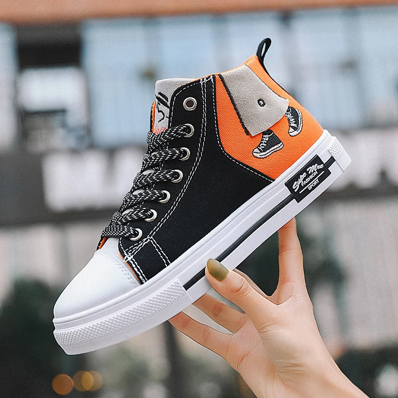 

2020 Men's Fashion Orange Hip Top Canvas Sneakers Mens Hot Seling Vulcanize Shoes Unisex Trainers Casual Shoes Zapatillas Hombre