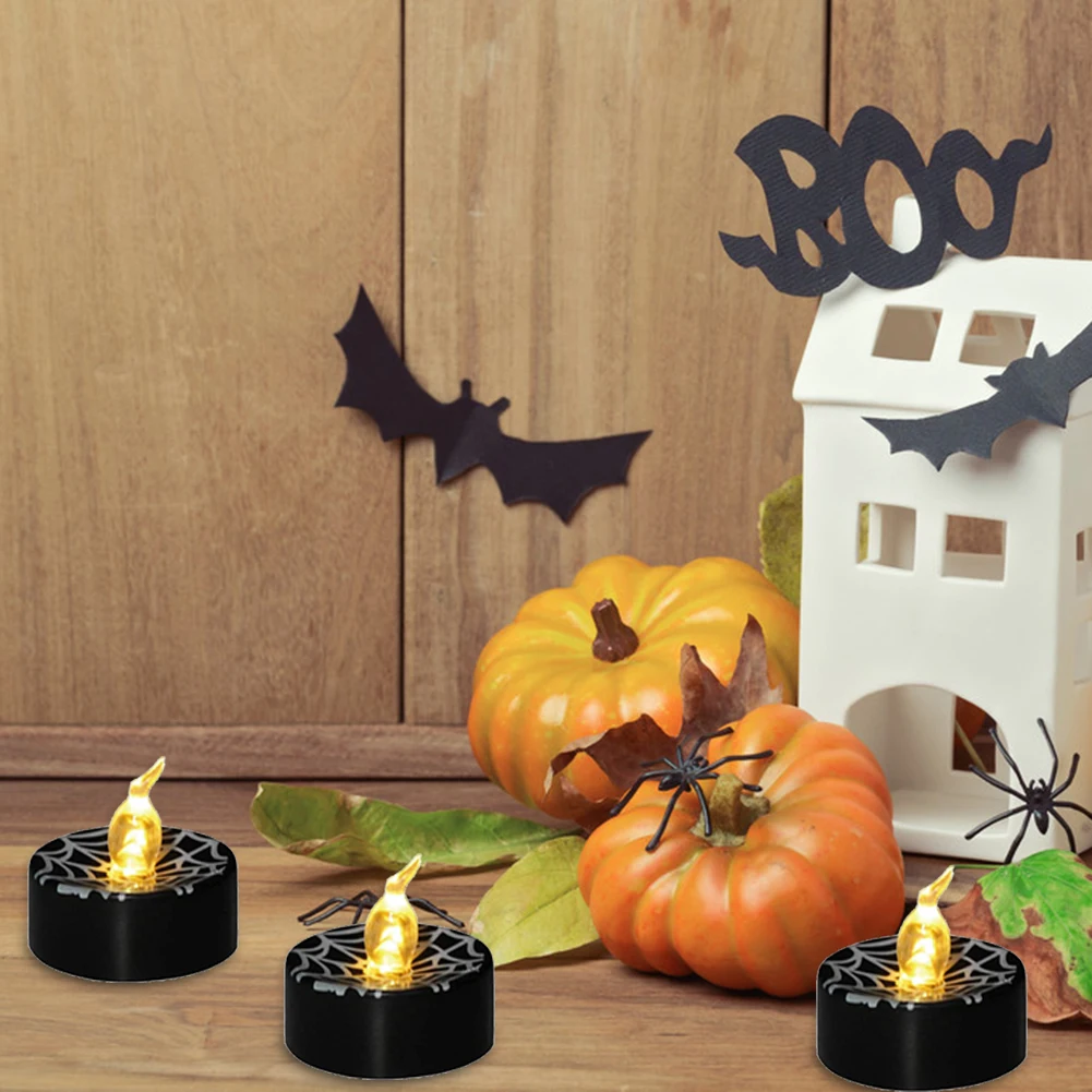 

12pcs/set Creative Spider Web Lights Halloween Flameless Black Electric Candle Lamps Halloween Decoration for Home Horror House
