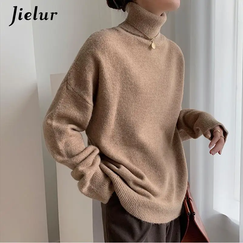 Осень-зима 2021 женский свитер Jielur с высоким воротником теплые пуловеры оверсайз