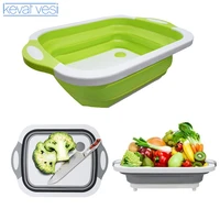 foldable kitchen cutting board multi function chopping board washing basket drain fruits vegetable basket kitchen tools