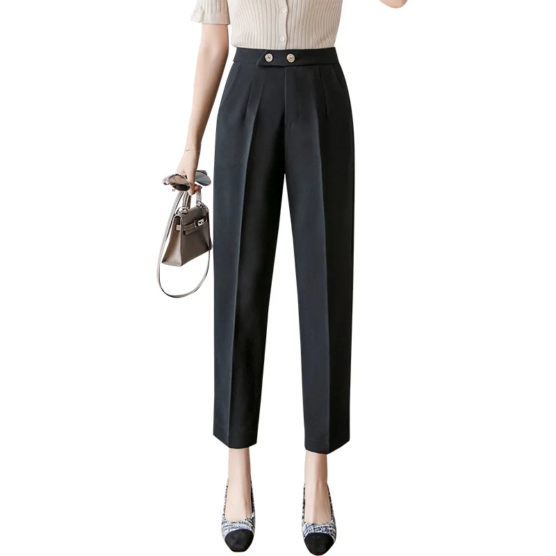 

Spring New Draping Cigarette Pants High Waist Suit Pants Women Cropped Formal Wear Occupation Pants Harem Casual Pants