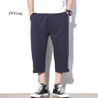 2020 summer new loose large size mens solid color comfortable cropped pants trend casual pants sizes m l xl 2xl 3xl 4xl